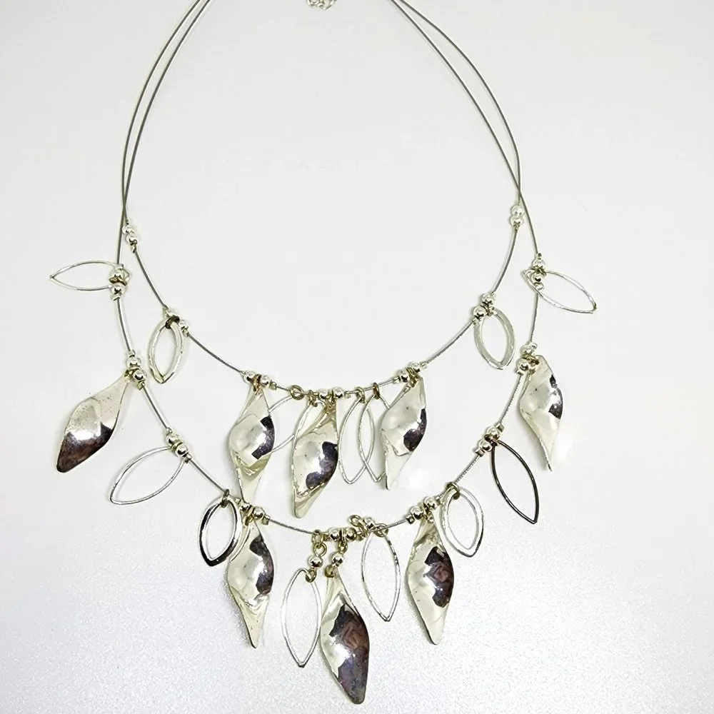 Double Layer Silver Spiral and Marquis Drop Statement Dressy Necklace